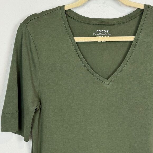 Chico’s Ultimate Tee V-neck Olive Green L - Picture 2 of 7